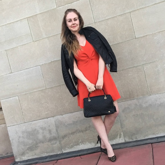 Liefsdottir (Anthropologie) Red Dropped Waist Twist Front Dress - Picture 4 of 7